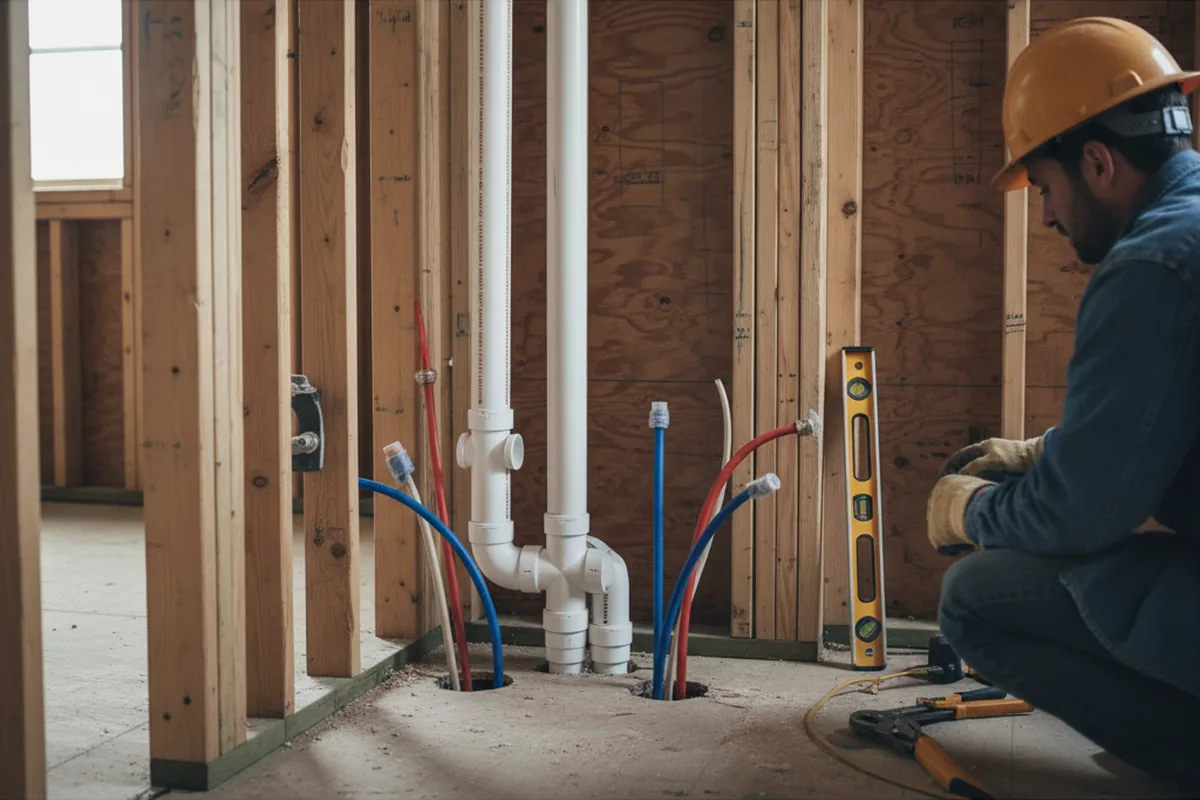 Drain and supply rough-in during Sump Pump Repair in Prairie View